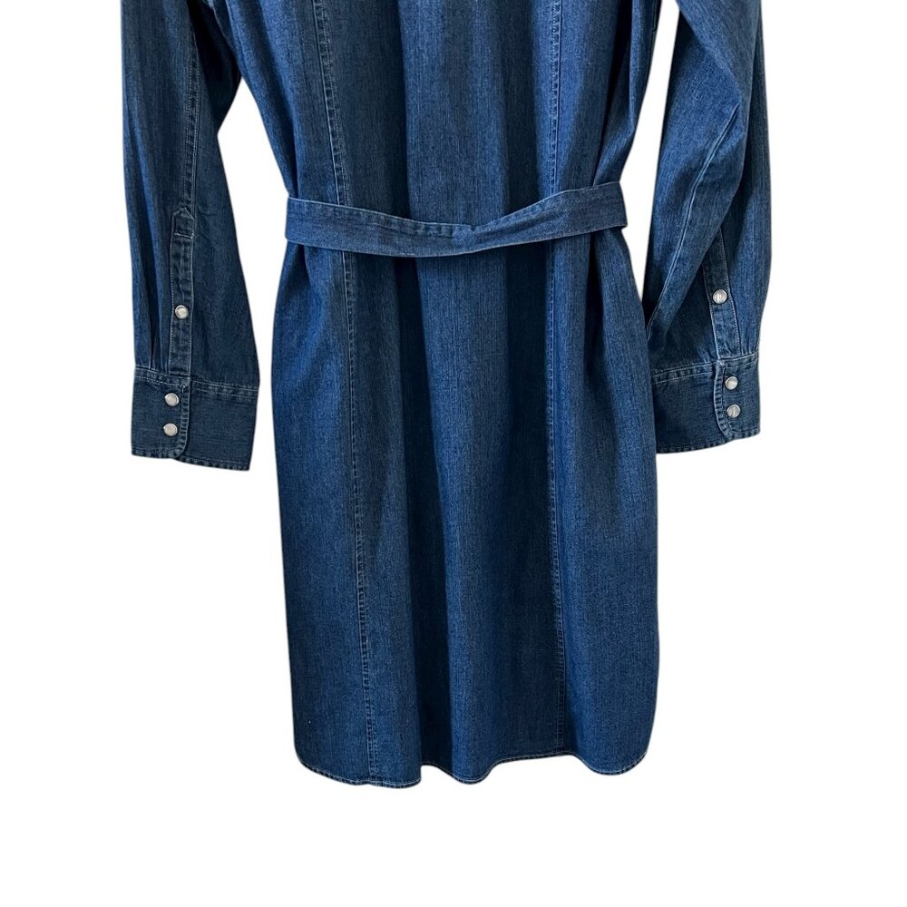 J Crew Denim Pearl Snap Western Style Shirtdress With Tie Belt Size 6 - Picture 12 of 14